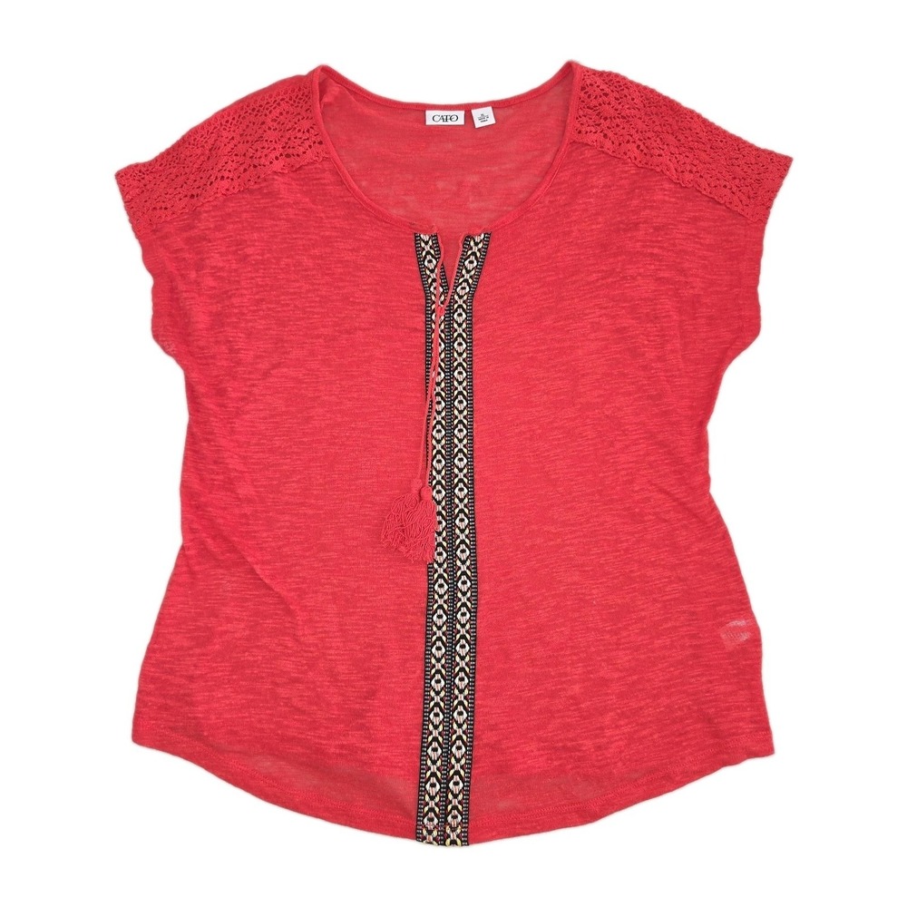 Cato Orange Short Sleeve V Neck Embroidered Top Size XL - Picture 1 of 7